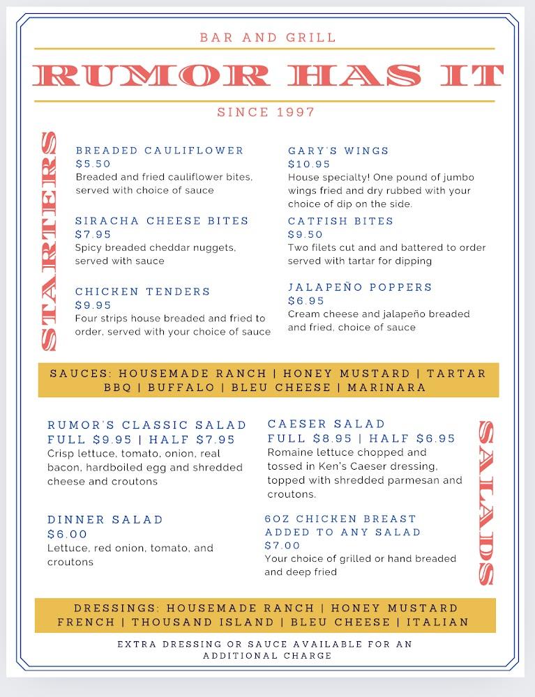 Rumor Has It... Bar & Grill Menu image 1